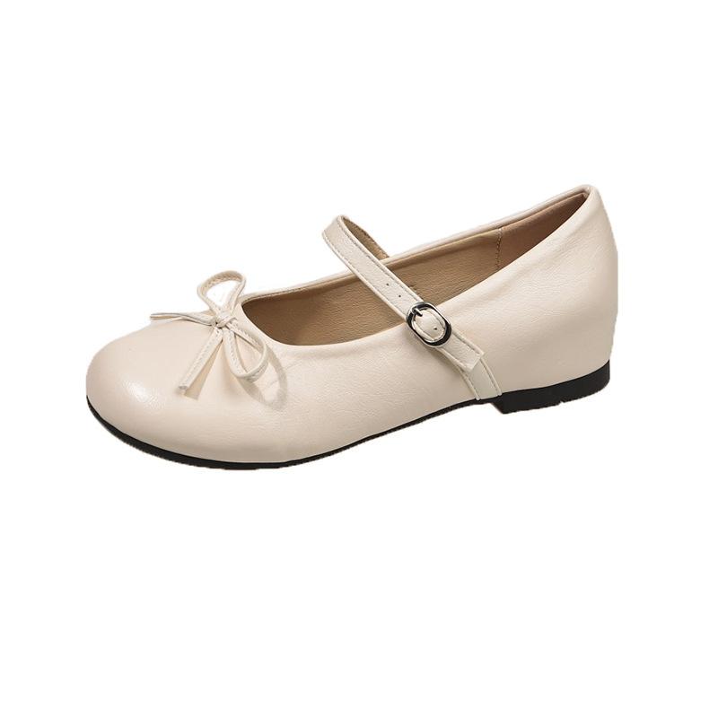 

Mary Jane round head small leather shoes women s 2025 summer new thick-soled shallow mouth versatile skirt French bow single shoes 35