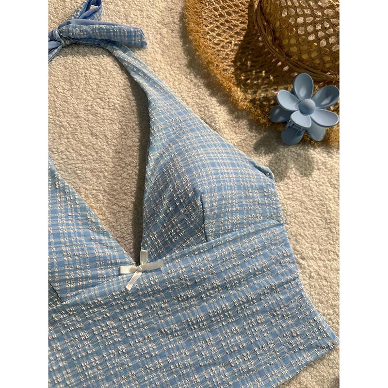 Summer Floral Halter Bikini Women's Sexy Backless Swimwear with Tie Detail Summer Strappy Two Piece Bathing Suit Holiday