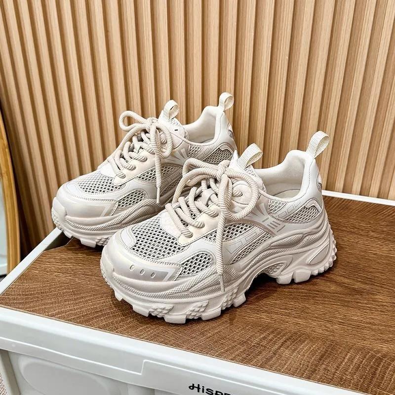 Fashion 2025 Women Luxary Chunky Sneakers Mesh Breathable Height Increase Trainers Sports Running Casual Ladies Fitness Vulcanize Shoes