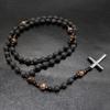 Handcrafted Crosses Pendant Jewelry Brown Tigers Eye Stones Unisex Daily Wear Mens Jewelry with Silver Spacers