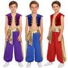 Kids Boys 2Pcs Arabian Prince Halloween Costume Cap Sleeve Braided Vest with Metallic Shiny Patchwork Contrast Bloomers Harem Pants