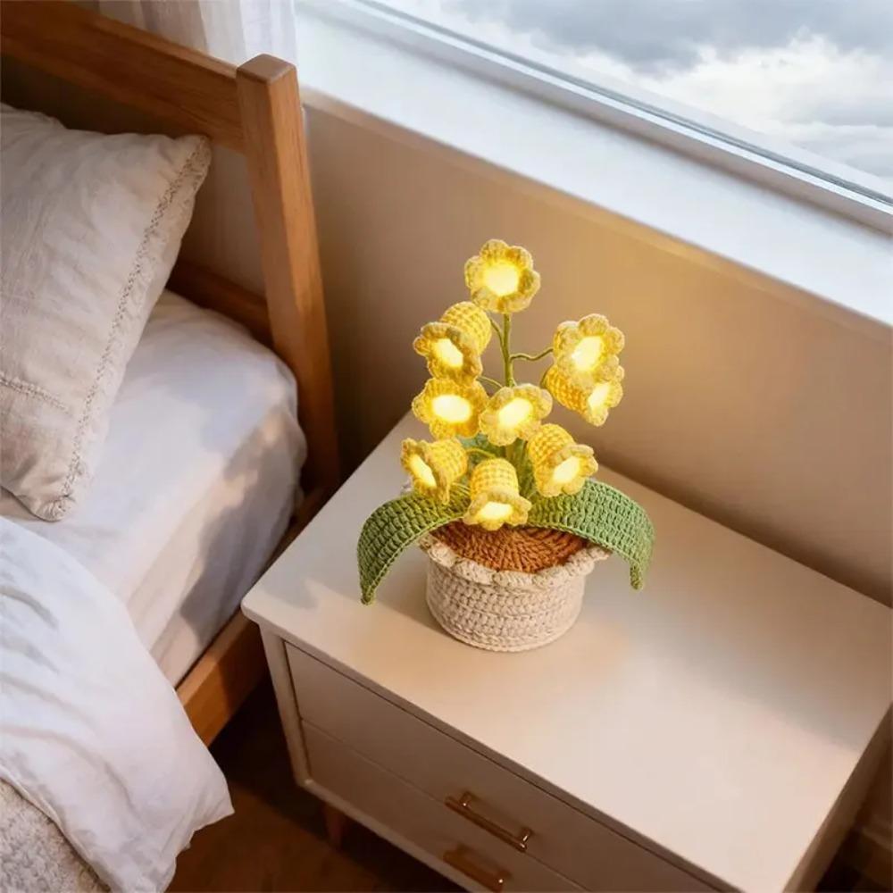 Knitting Wool Lily of The Valley Lamp Artificial Flowers 9 Glowing Crochet Artificial Flowers Handmade Crochet Orchid Gift