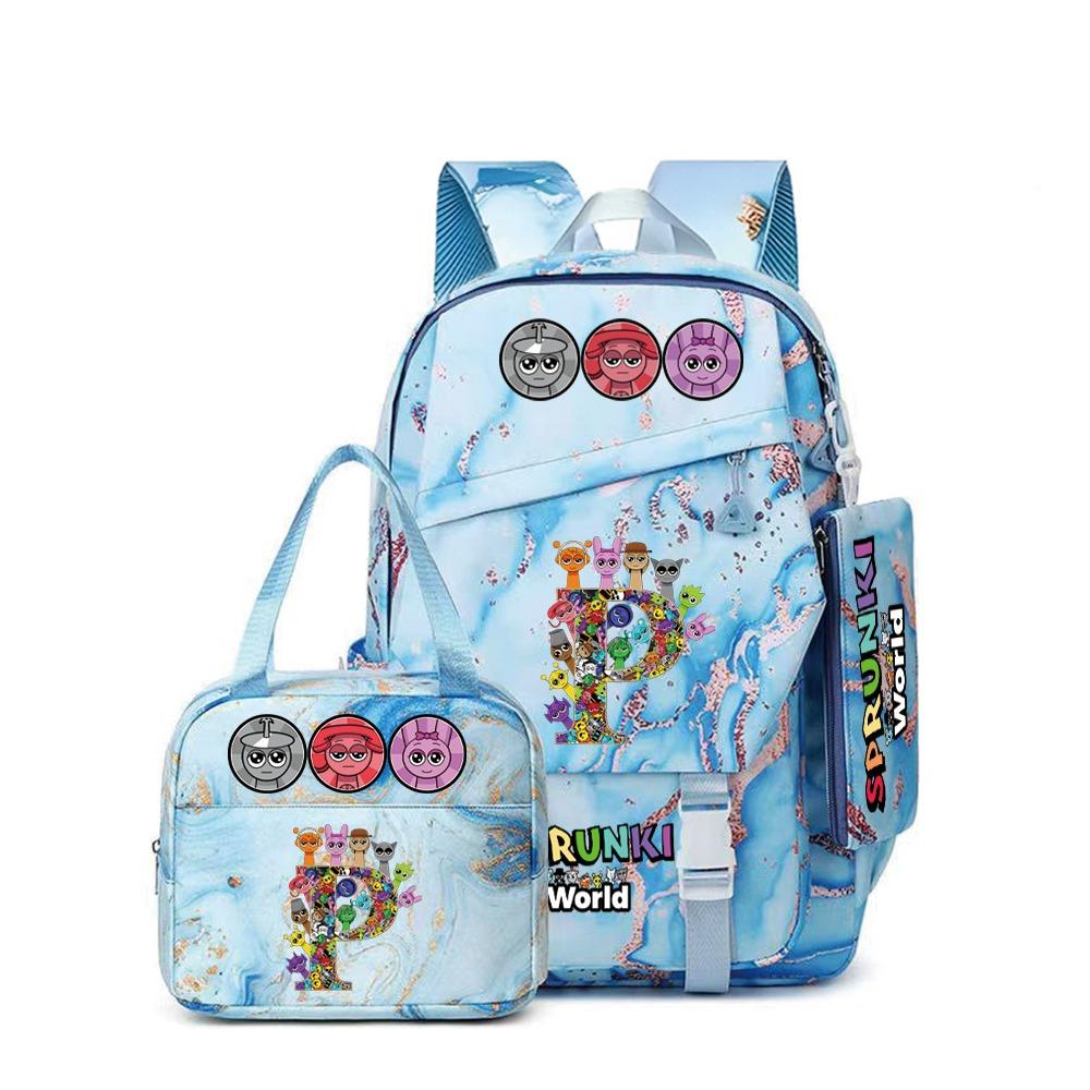 Popular Rhythm Box Sprunki Music Game School Bag Backpack Pencil Bag Three-piece Student Backpack D