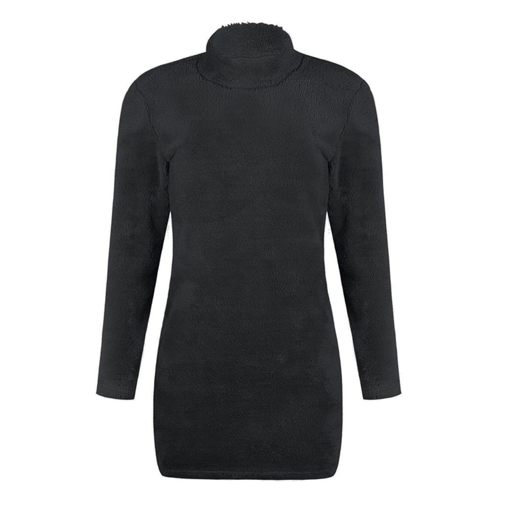 Women's High Neck Long Sleeve Plush Dress Women's And Winter Plush Knitting Color Casual Dress