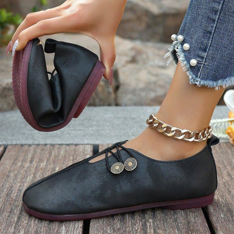 

Внешняя торговля 2024 года, осень, новые повседневные туфли из мягкой кожи с плоским дном, женские туфли с круглым носком и неглубоким горлом, с одной педалью, ленивые женские туфли 43 чёрный