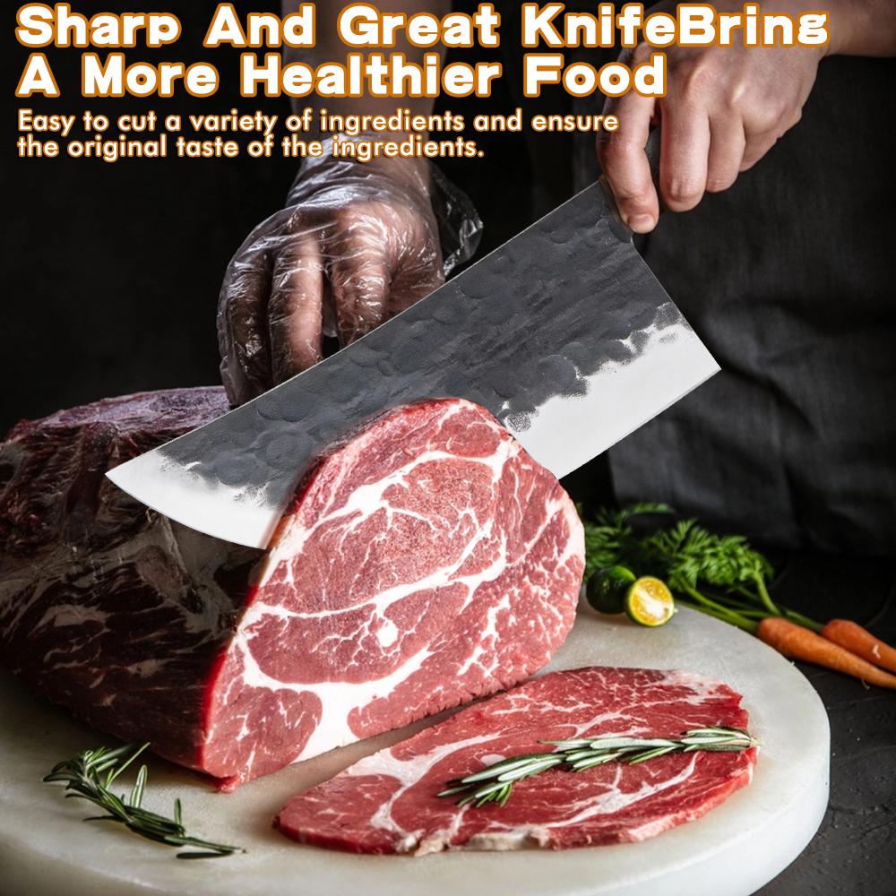 Hand-Forged Meat Cleaver Knife Ultra Sharp 4Cr Stainless Steel  Kitchen Chef Knives Slicing Knife with Solid Wood Handle