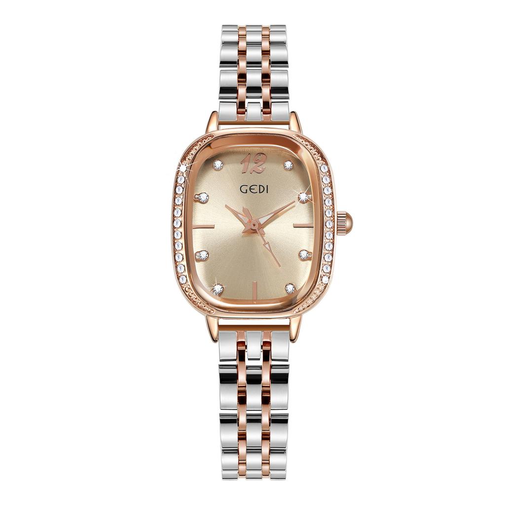 Light Luxury Diamond-Encrusted Oval Women'S Watch Compact Room Gold Stainless Steel Student Watch Waterproof Quartz Women'S Watch