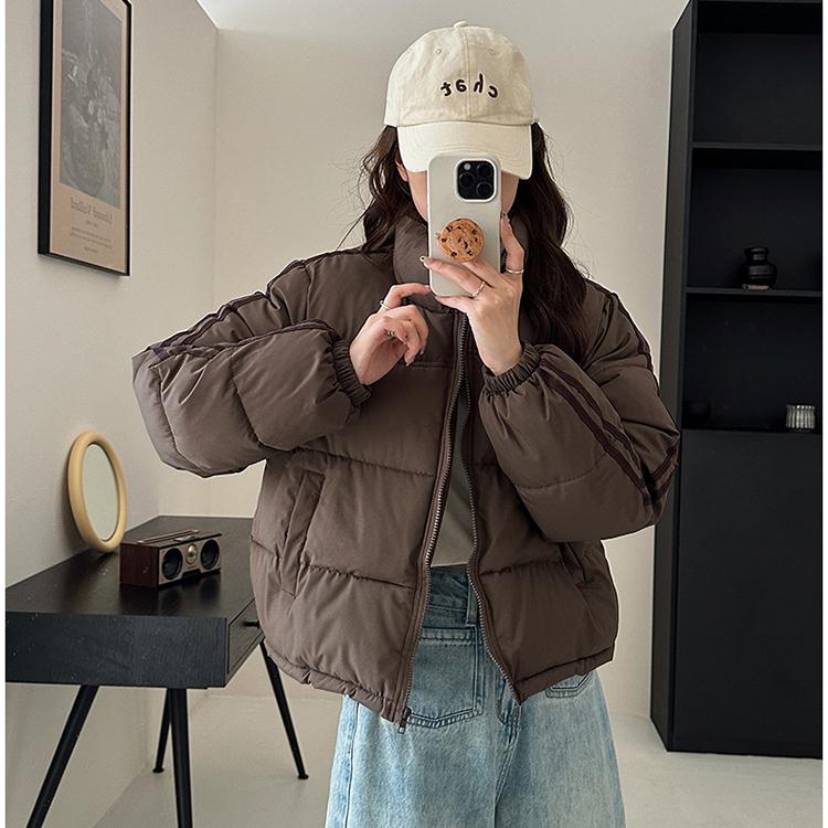 Down Jacket Women Coat Fashion American Streetwear Stripe Style Duck Down Feather Female Winter Short Outwear Cotton Jacket