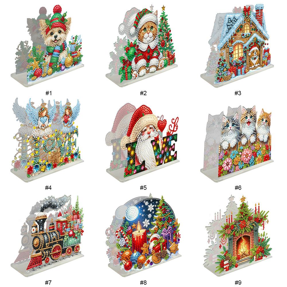 Acrylic Double Sided Xmas Theme Diamond Painting Tabletop Paper Towel Holder 5D DIY Diamond Art Paper Towel Storage Rack Decor