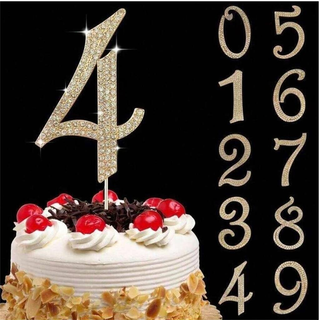 Large Gold Rhinestone Number Cake Topper (1pc)-0/1/3-9 Bling Design for Birthday Parties,Weddings & Anniversaries Digital candle