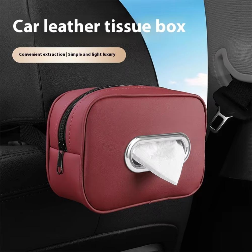 PU Leather Car Tissue Box Zipper Backseat Tissue Case Car Seat Back Organizer  Sun Visor