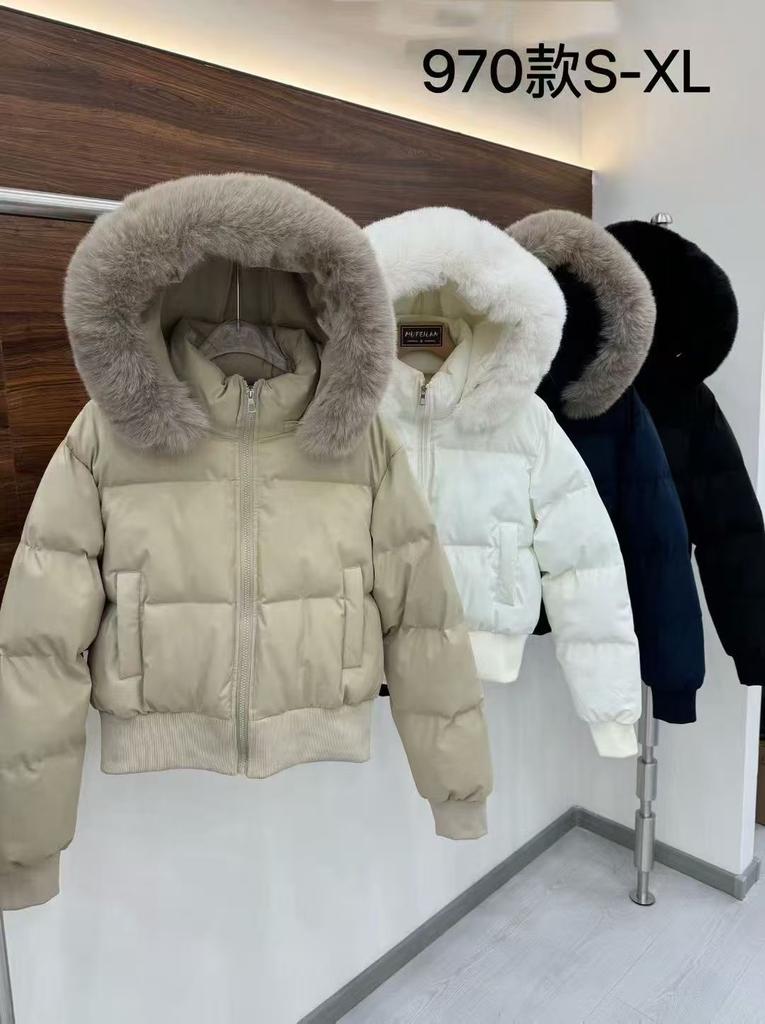 American retro big fur collar hooded waist short cotton clothes women's winter thickened warm jacket bread clothes