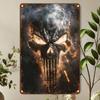 Metal Wall Art Skull with Flames Decor for Bar Room 20x30 Cm