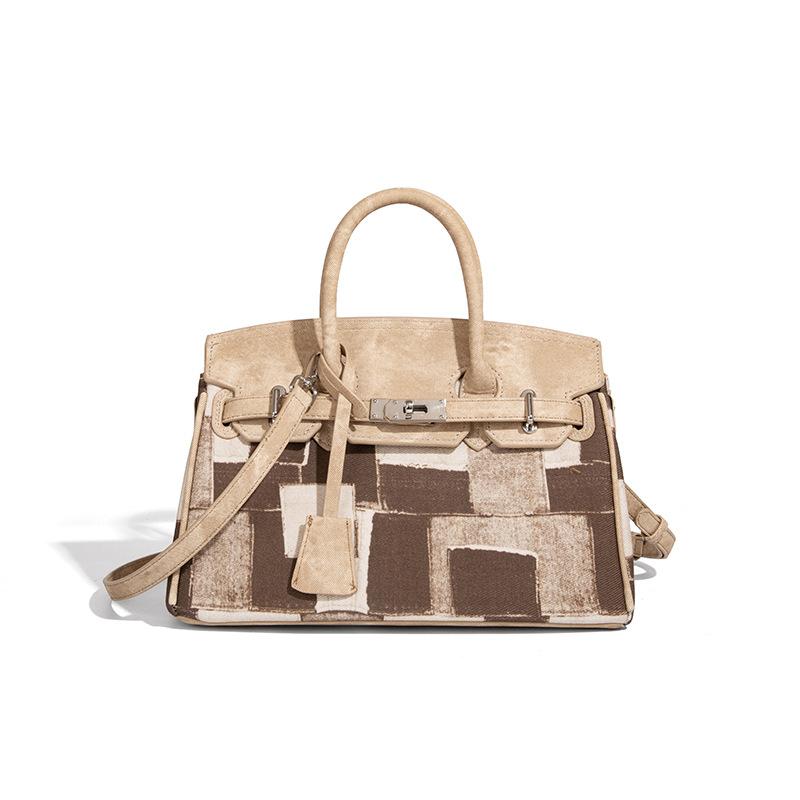 Niche Retro Birkin Bag for Women 2025 New Denim High-Quality Texture Color-Block Stitching Handbag Shoulder Crossbody Bag