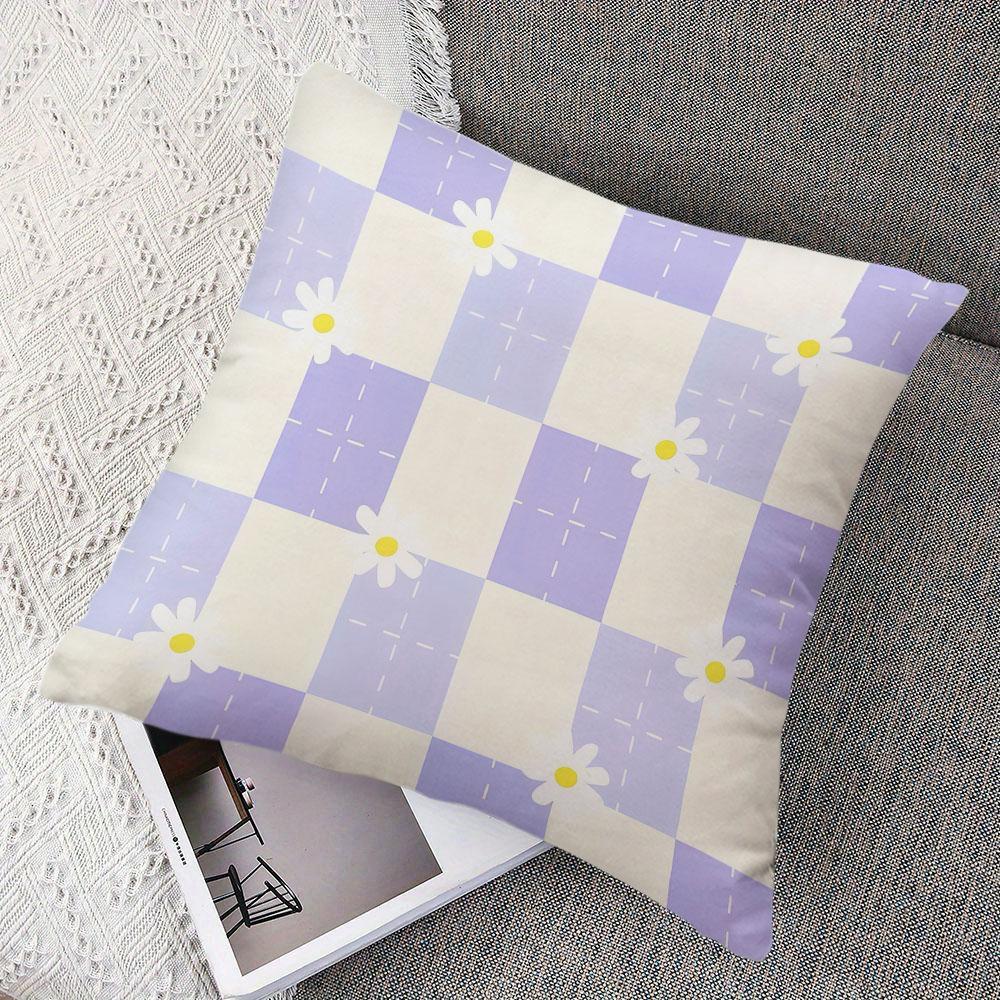 Lavender Daisy Square Jacquard Pillow Cover for Sofa Office Waist Cushion Cover Home Decorative Pillowcase