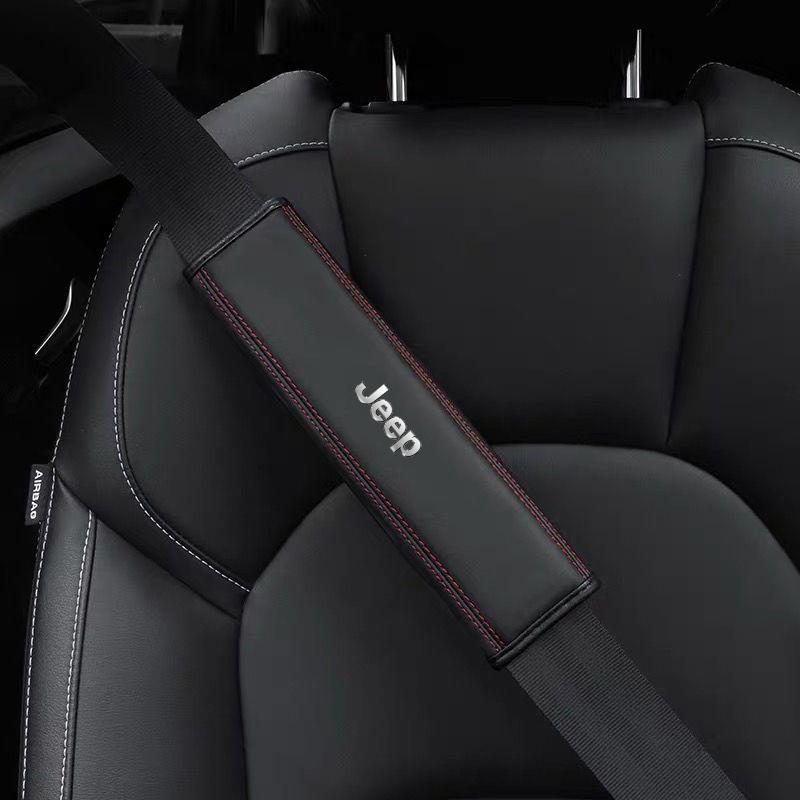 2Pcs Leather Car Seat Safety Belt Shoulder Protection Cover For Jeep Renegade Wrangler JL JK Gladiator Grand Cherokee Compass AMV1