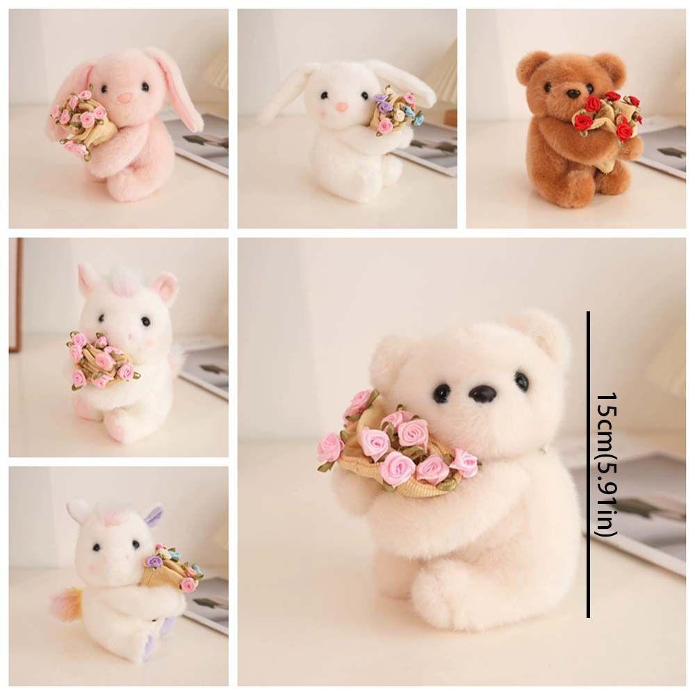 With Floral Blanket Bear Wear Rose Doll 15cm Bouquet Rabbit Doll Rose Bear Plush Toy Anniversary