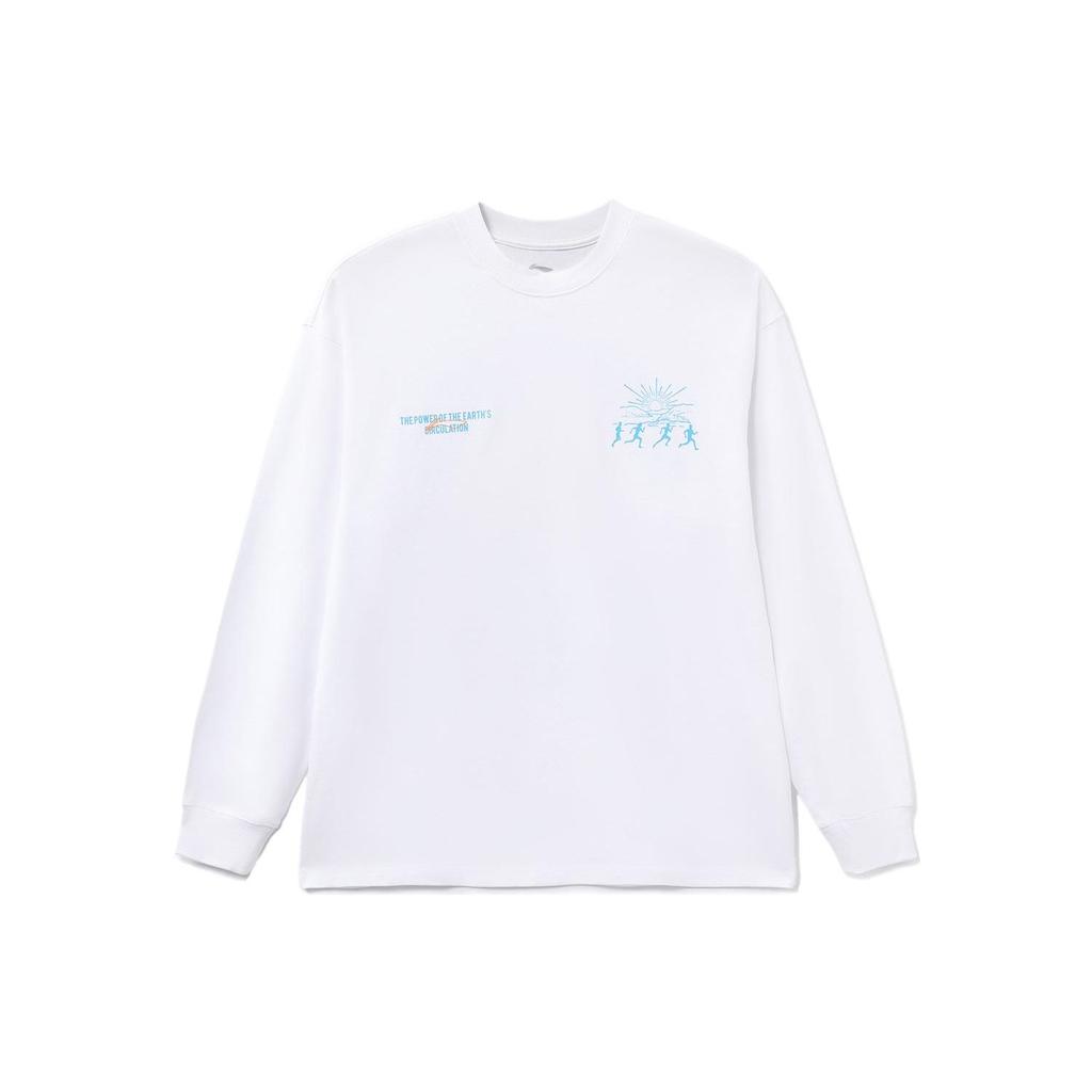 Lining Sports Life Letter Print Crew Neck Long Sleeve T-Shirt Men Tops White AHSRB97-3