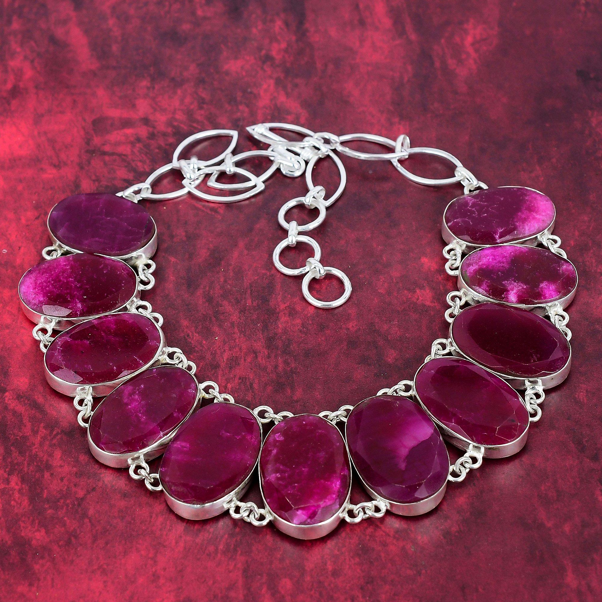 

Кашмирское красное рубиновое ожерелье, новые ювелирные изделия, регулируемая цепочка из стерлингового серебра 925 пробы, ювелирные изделия ручной работы из драгоценных камней Adjustable with 18 inches красный