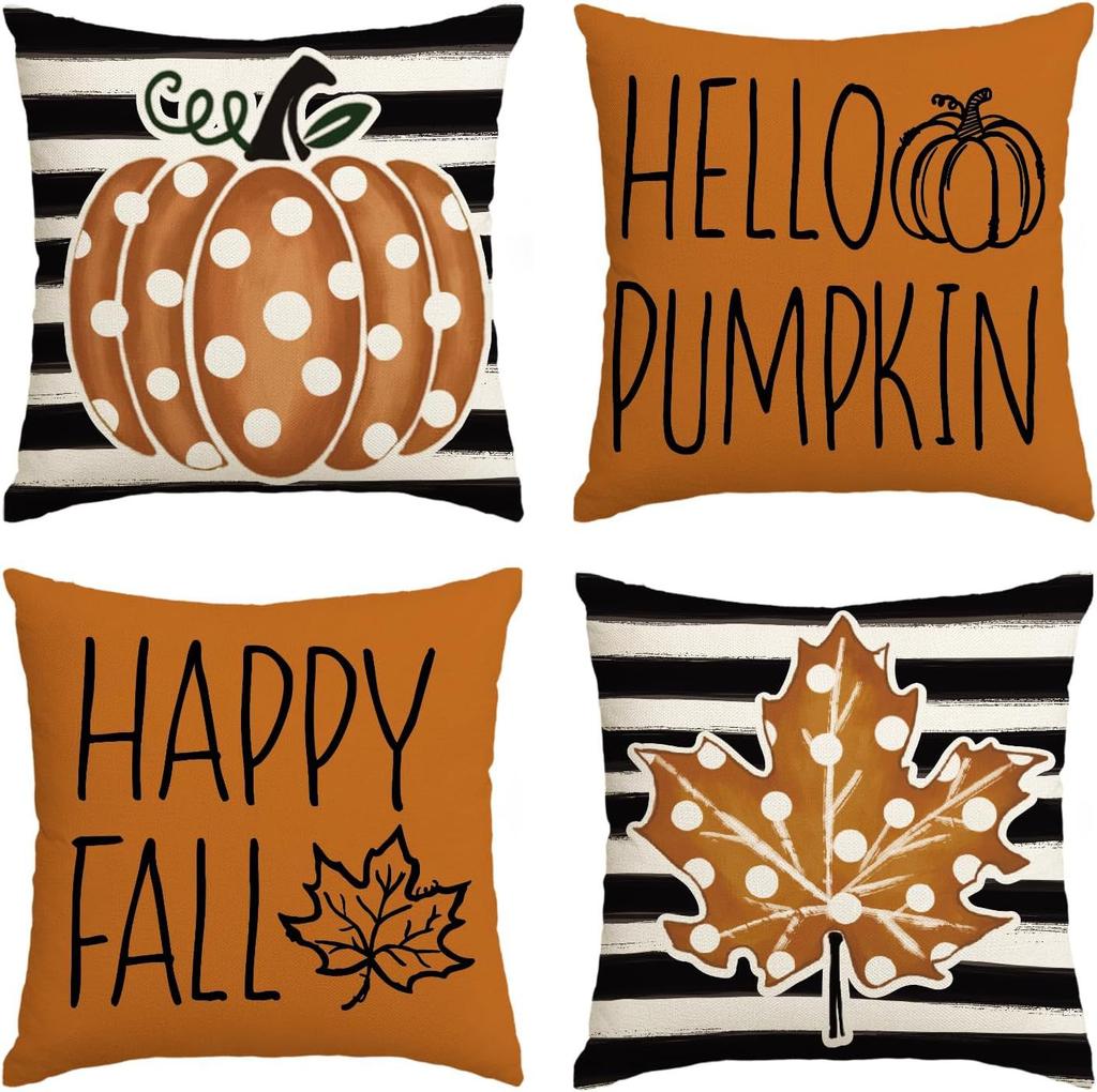 Autumn Thanksgiving Pillow Cover Set of Four Pumpkin Car Decoration Cushion Back Cover