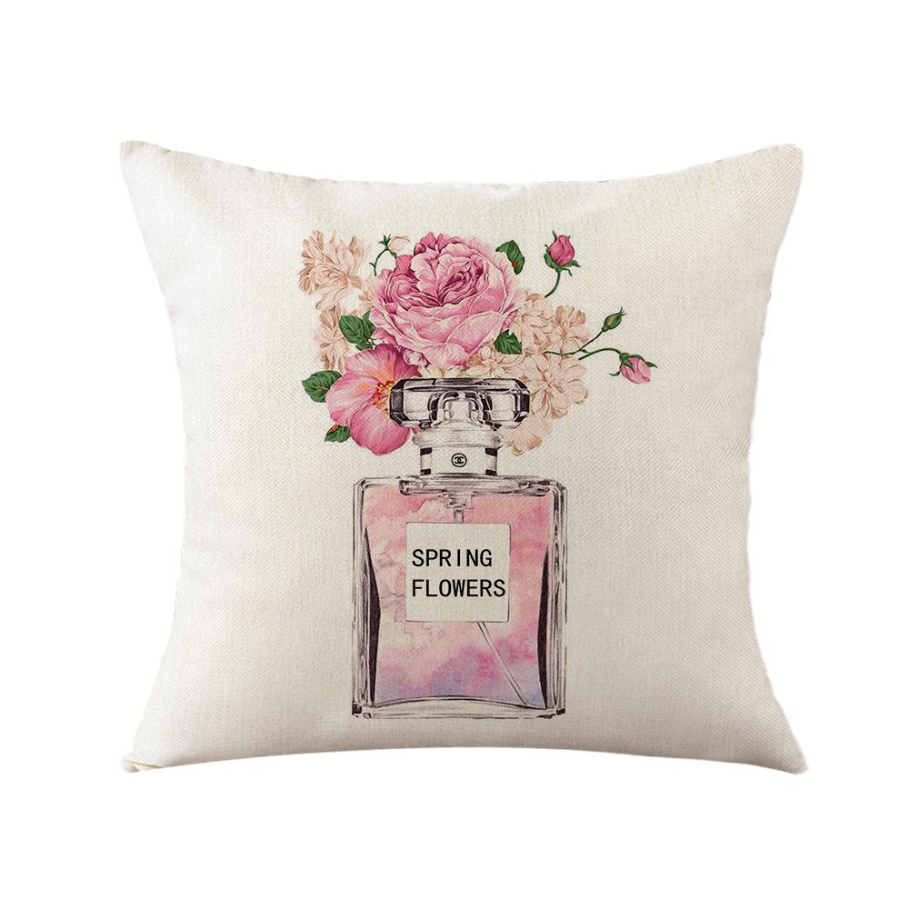 Pillow Linen Printed Pillow Cover Ins Plant Watercolor Printed Pillow Home Decoration Festival Fabric Cushion Bedside Backrest