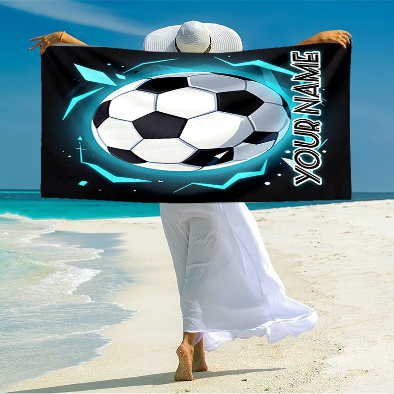 1PC Custom Name "Your Name Soccer Emblem" Beach Towel Highly Absorbent And Sand-Resistant Towel for Swimming, Pool, Yoga, And Travel Lightweight