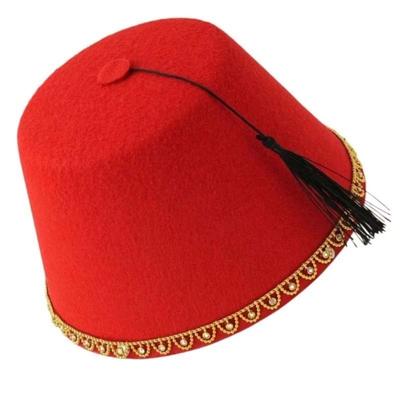 Accesorios de Disfraz Sombrero Redondo de Fieltro Fez Sombrero Marroquí Color Rojo Tarboosh Sombrero Fez Cosplay Transpirable Borlas Turcas Gorra Sombrero de Fiesta