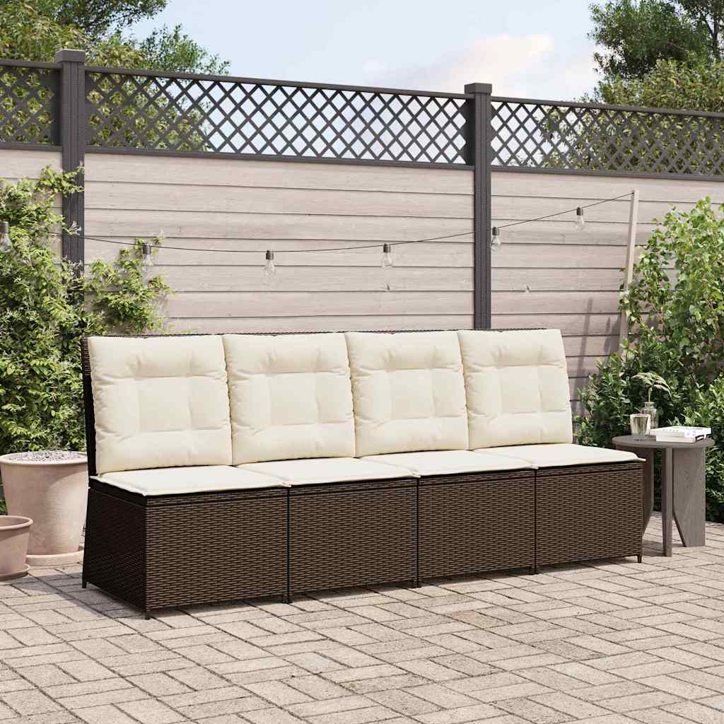 vidaXL Garden Sofa with Cushions Black and Cream White Poly Rattan