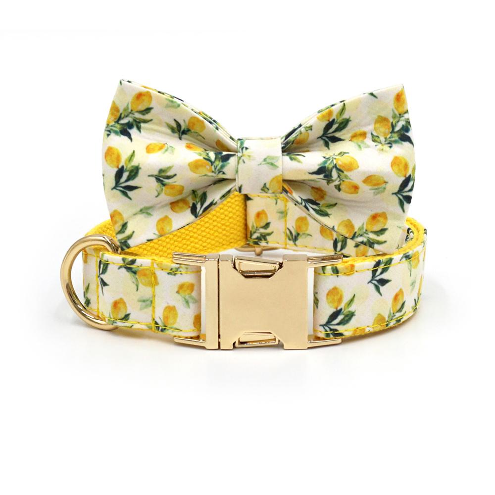Pet Collar For Cats Small Medium Large Dogs Lemon Printing Luxury Designer Bow Dog Collar & Leash Set With Poop Bag