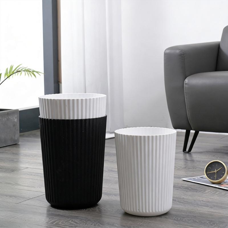 Household Trash Bin With Striped Pattern For Kitchen Bathroom Office Space Saving Small Waste Can for Home Use