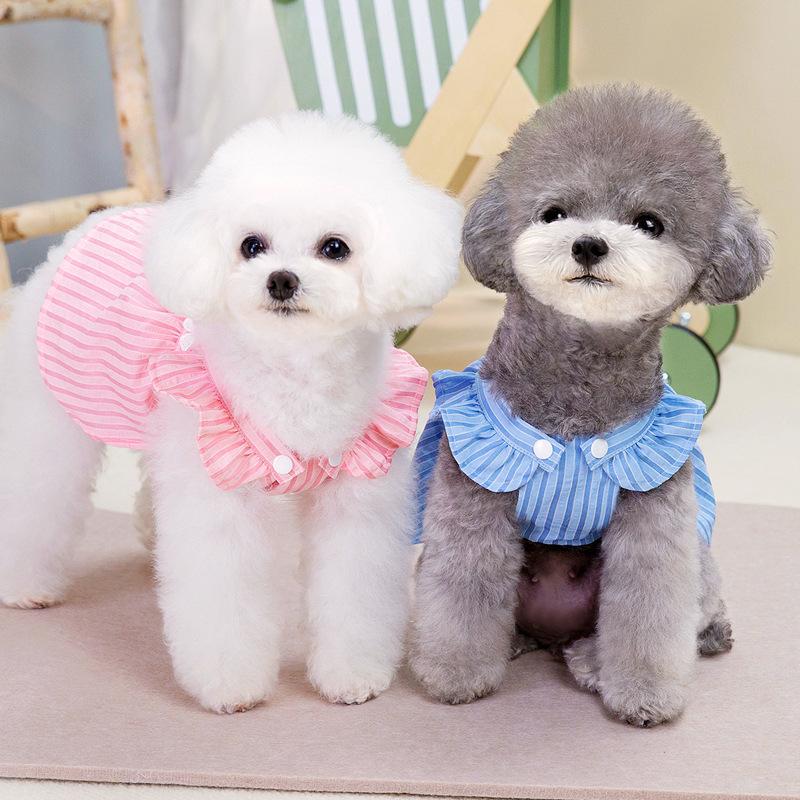 Korean version of pet small dog Teddy Pomeranian dog clothes princess traction spring and summer thin vertical strip doll skirt