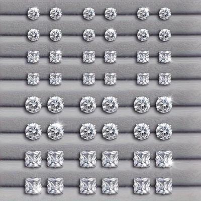 Kreuz 24 Paar Strass-Inlay Runde & Eckige Ohrstecker Set - Glänzender Modeschmuck Geschenk