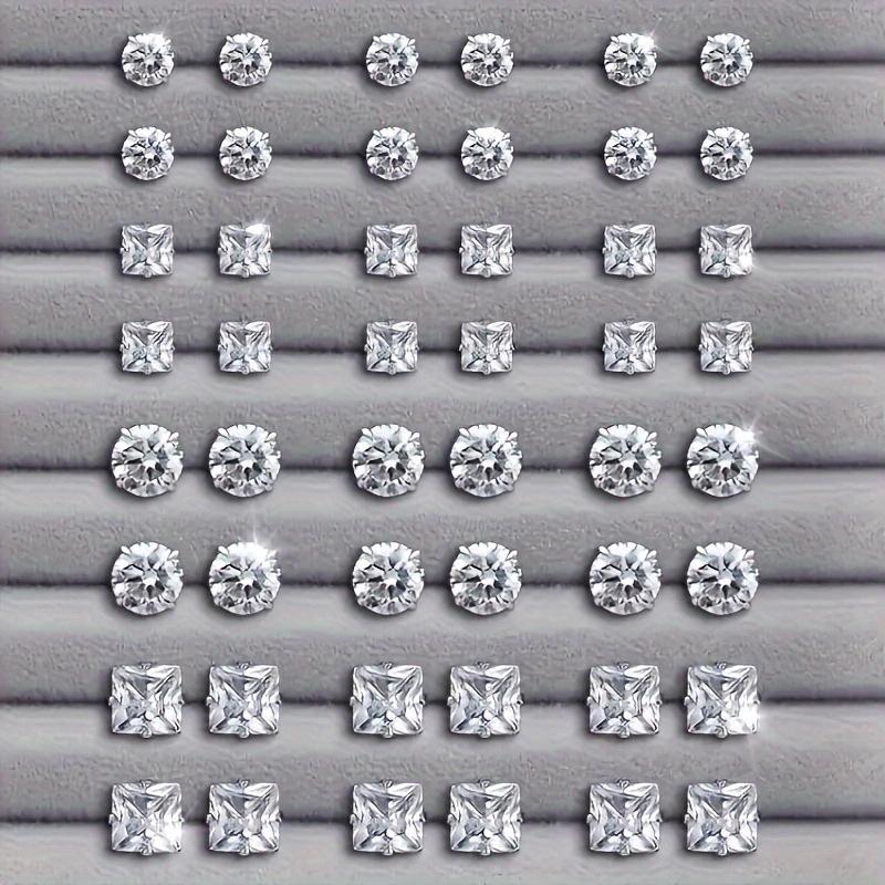 Kreuz 24 Paar Strass-Inlay Runde & Eckige Ohrstecker Set - Glänzender Modeschmuck Geschenk gray