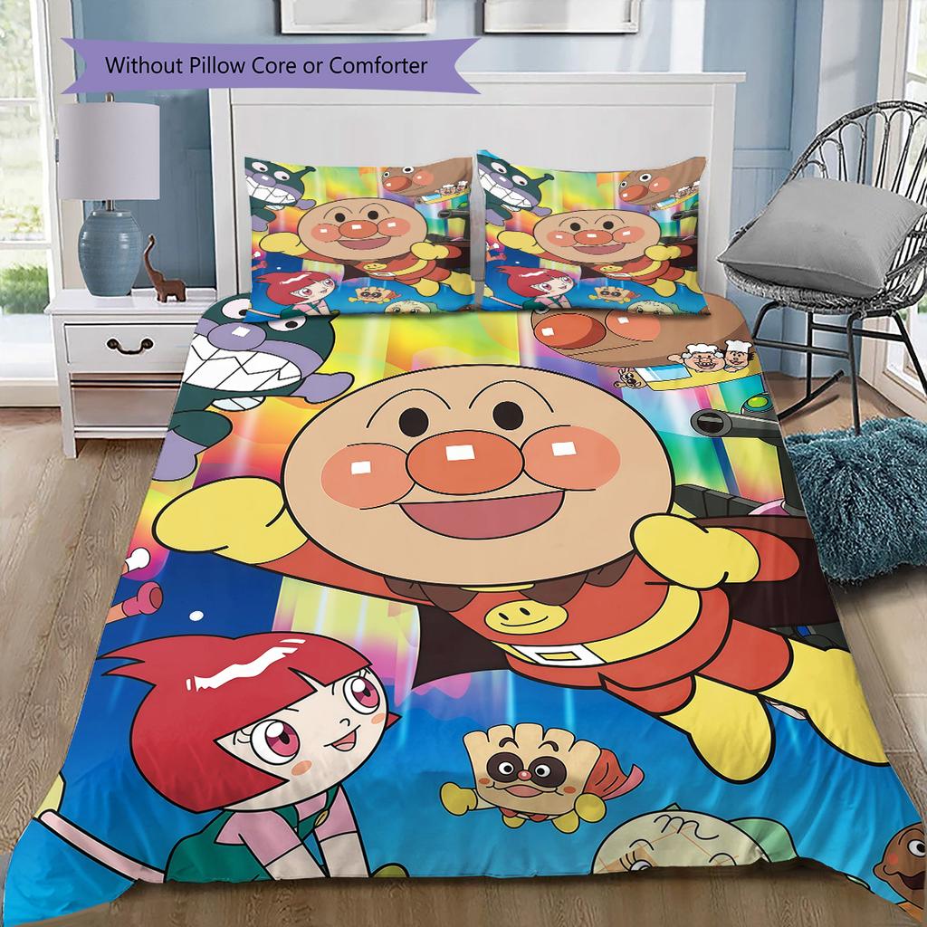 Anpanman Cute Style Bedding Set, 1 Duvet Cover & 2 Pillowcases, Home Decor, Perfect Gift for Cartoon Fans