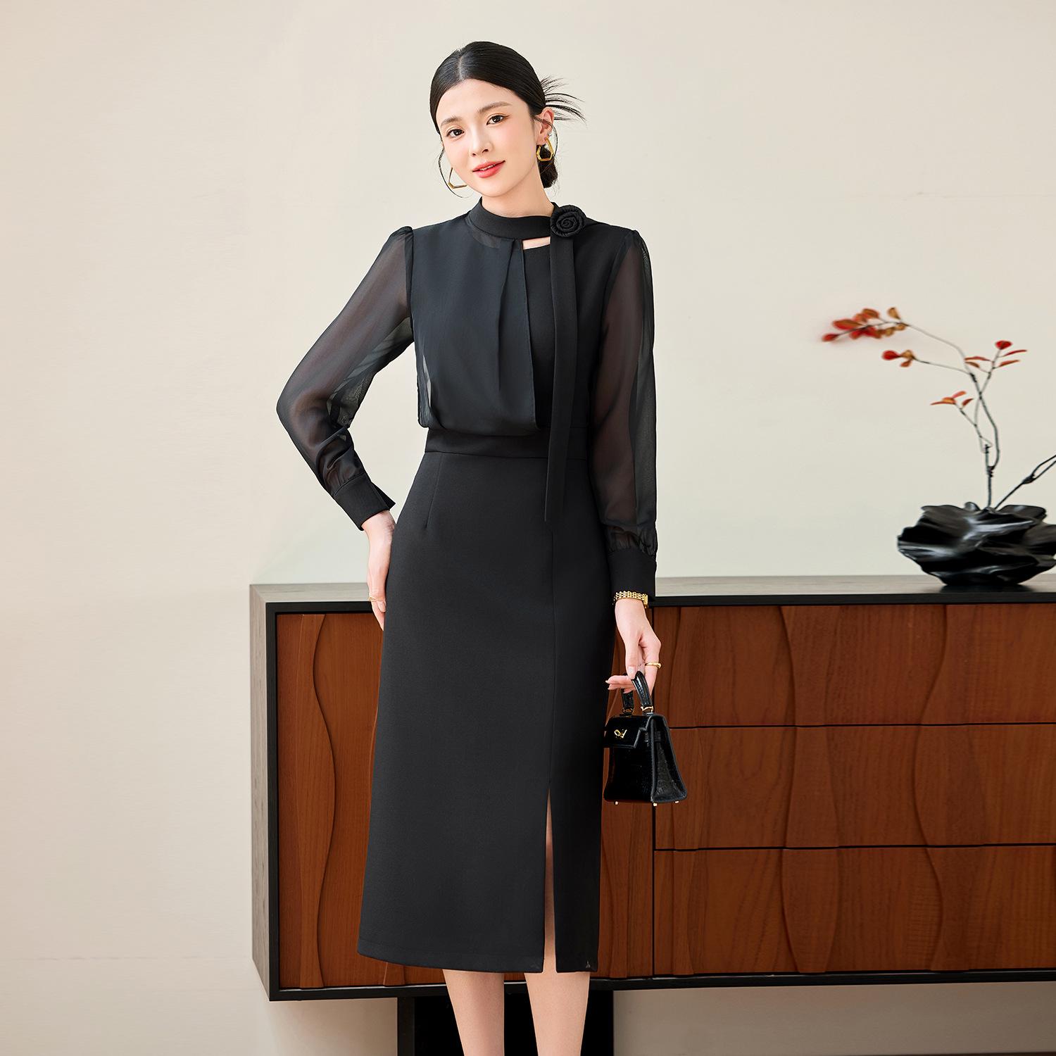 

2025 Plus Size Women s Elegant Mid-Length Dress for Spring/Autumn: Fashionable, Slimming, and Intellectual Style S