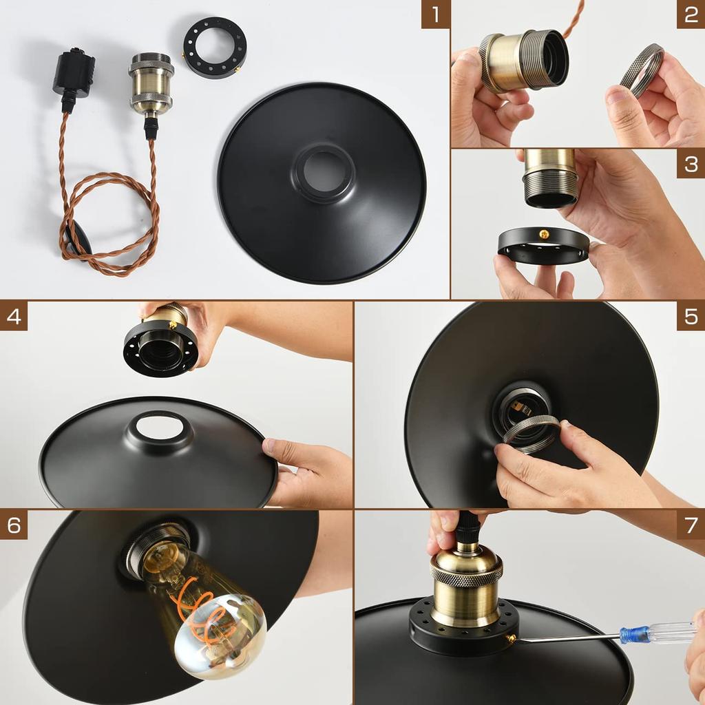 PNRLUX Pendant Set of for Track E26 LED Bulb Remote 22cm 300LM equivalent to Scandinavian Style Ceiling Antique Dining Living Retro Steel No