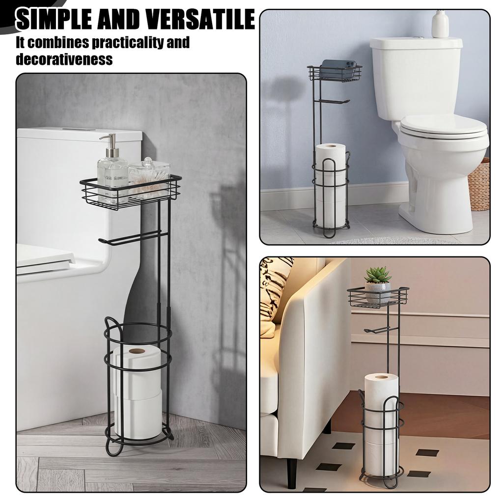 Floor Standing Toilet Paper Holder Iron Bathroom Tissue Dispenser Rust-proof Freestanding Toilet Roll Holder Storage Shelf