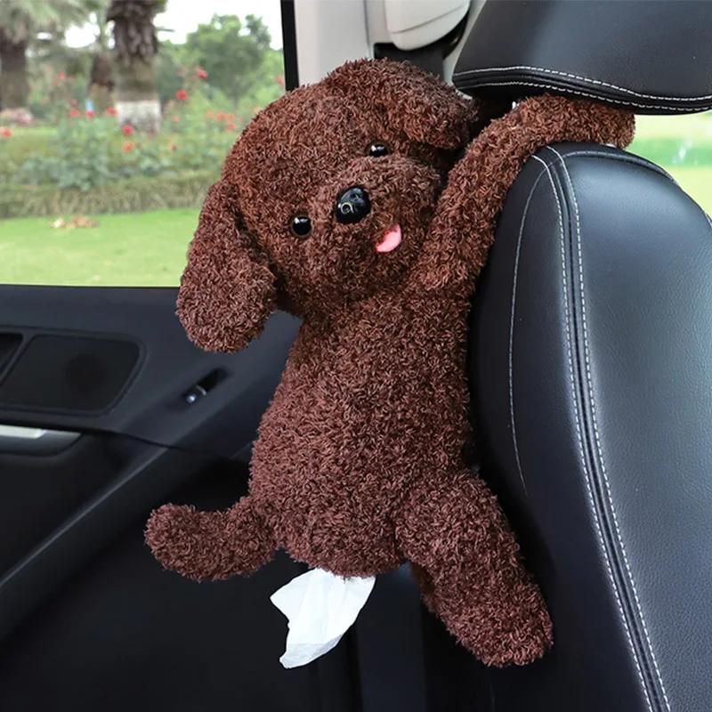 Cute Car Accessories Woman Tissue Box Creative Lovely Teddy Dog Plush Tissue Box Holder for Car Armrest Box Car Seat Tissue Box