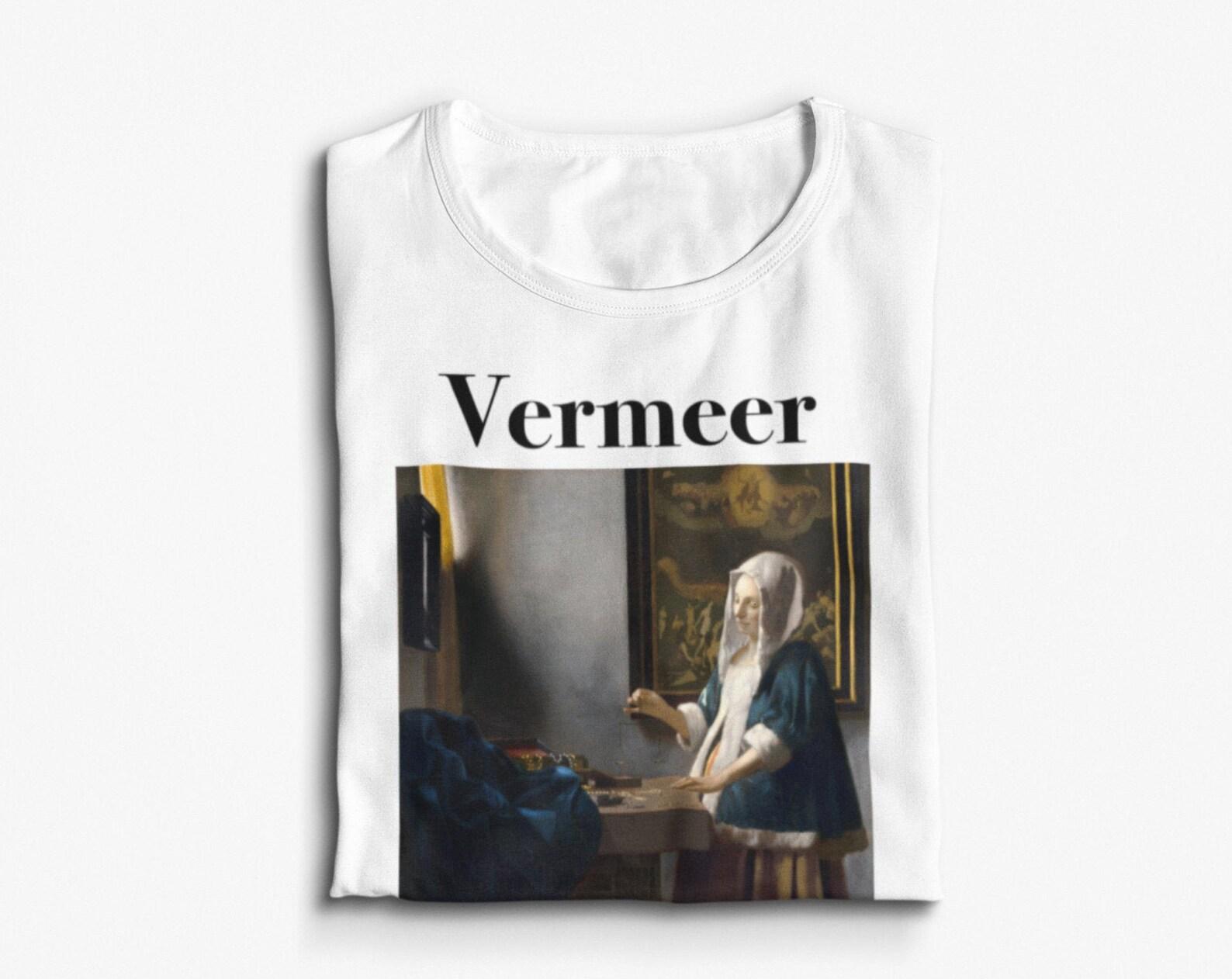Vermeer Art T-Shirt, Woman Holding a Balance Painting, Unisex S