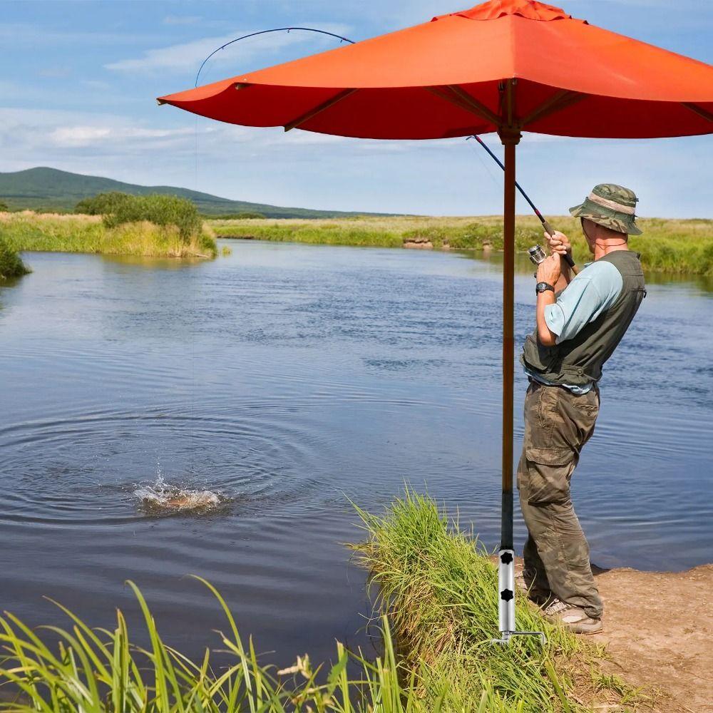 with Hanging Hook Camping Umbrella Base 4 Nails Outdoor Flag Pole Holder Courtyard