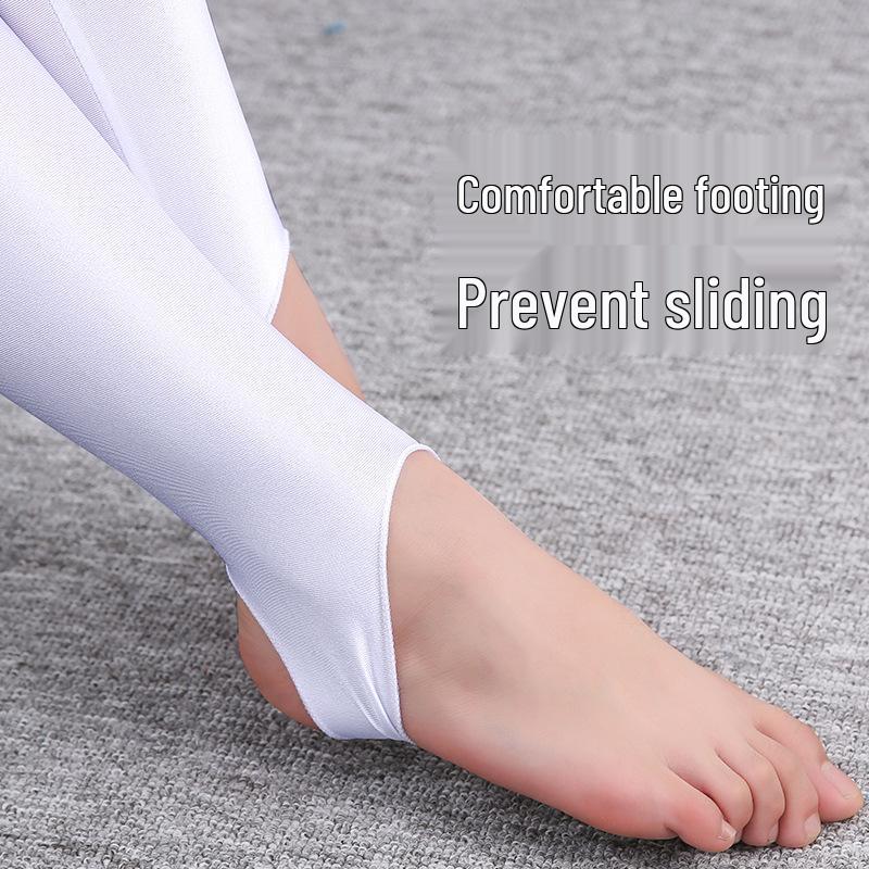 Girls' White Stirrup Dance Pants, Body Shaping Latin Dance Base Layer Long Pants