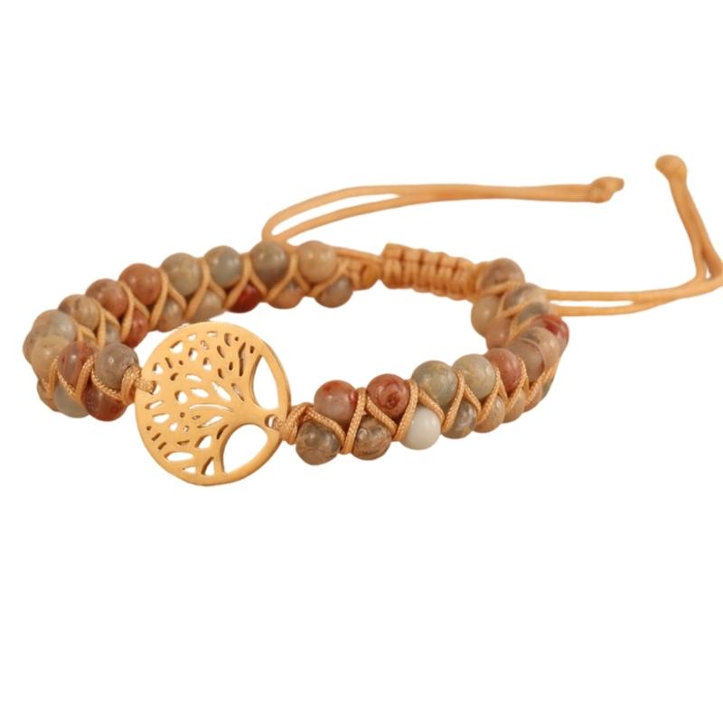 Verstellbares Unisex Armband mit natürlichen Türkisperlen, zweireihig, mit Baum-Anhänger für einen stilvollen Look