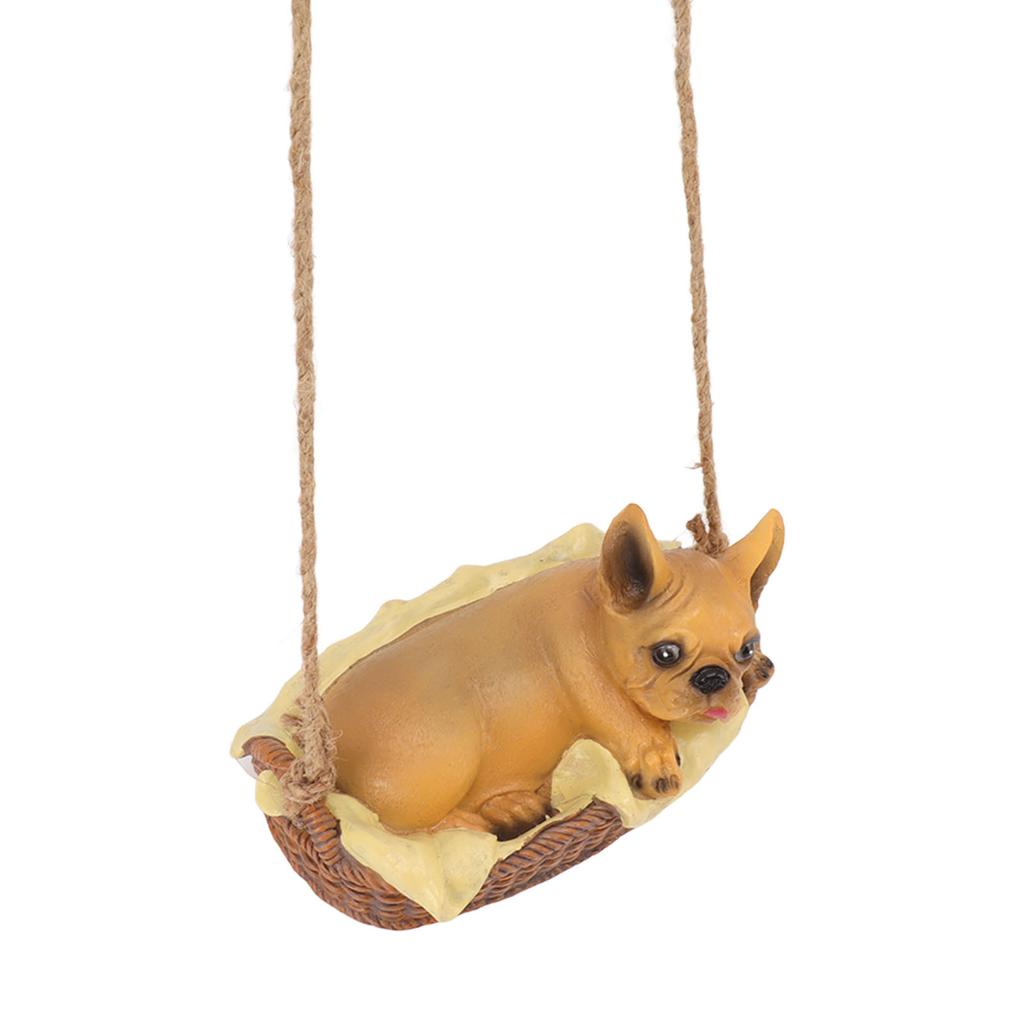 Garden Dog Statue Outdoor Resin Swing Ornament Hanging Decoration Home Bulldog Animal Gift Yello  Brown