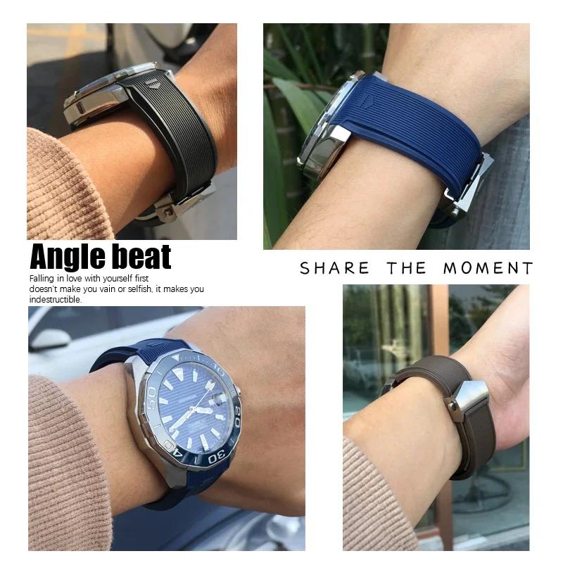 High Quality Natural Rubber Watchband 22mm Fit for TAG Watch Heuer Aquaracer 300 500 Diving Strap Sports Silicone Wristband