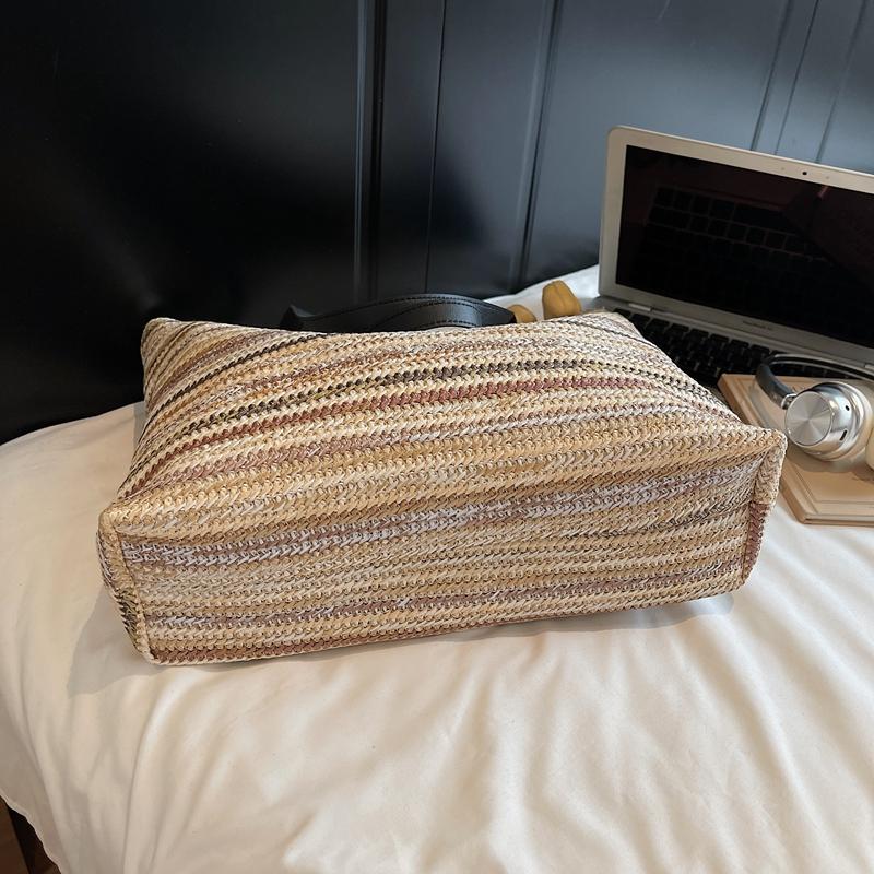 Regenbogen Stroh Gewebte Handtasche Damen Gewebte Schulter Unterarmtasche