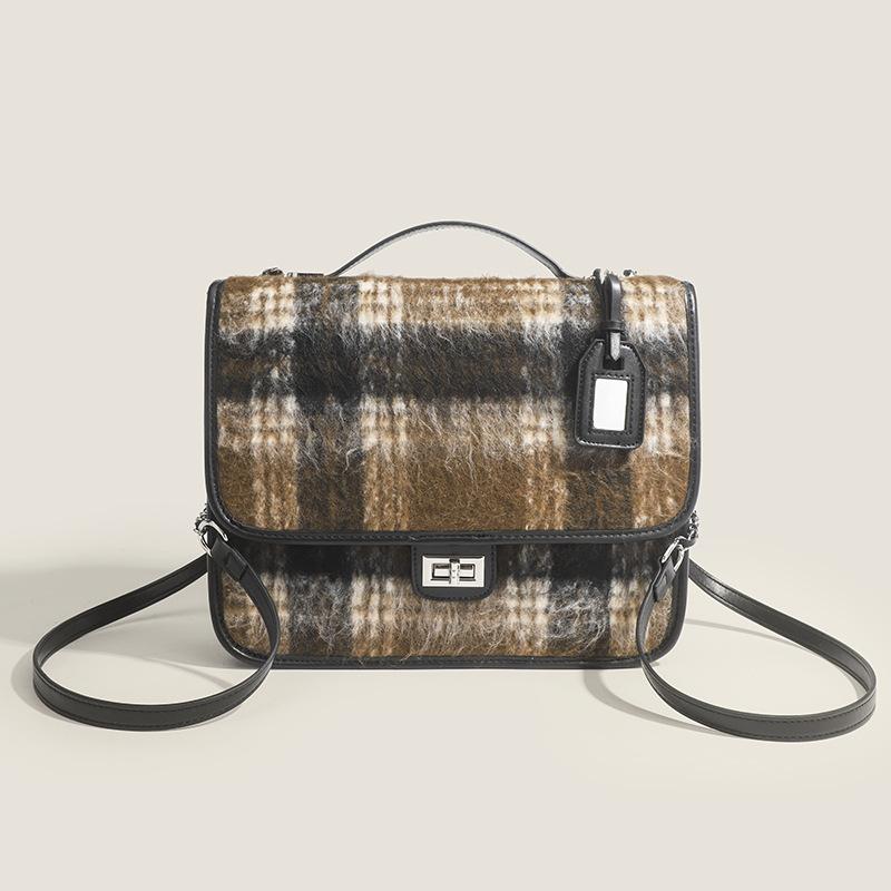 Spring and summer new style-inspired plaid tweed small square handbag, fashionable shoulder and crossbody bag for women чёрный