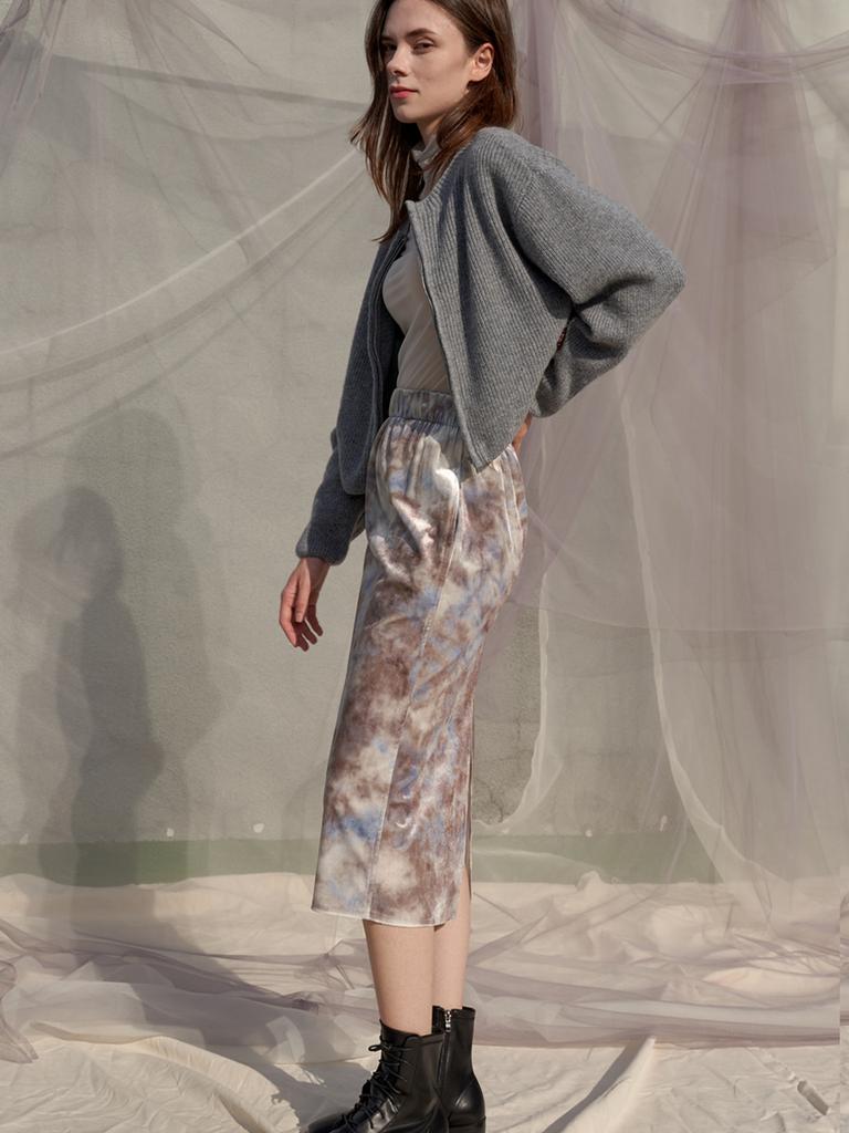 SORRY, TOO MUCH LOVE Claude Sunrise Velvet Midi Skirt_Brown
