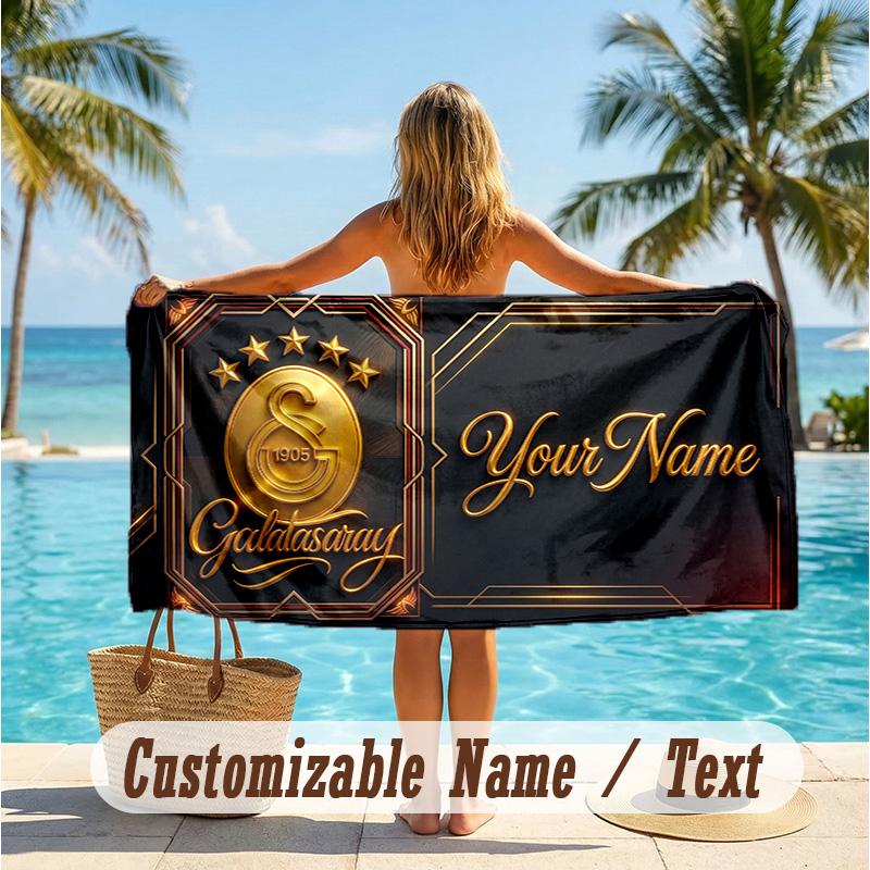 Custom Text Beach Towel, Soft Absorbent Swimming Multi-use TowelGalatasaray FC