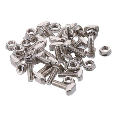 20 Sets Carbon Steel T Slot Drop-in Bolt M6x20mm Hammer Head T-Bolt M6 Hexagon Flange Nut Set