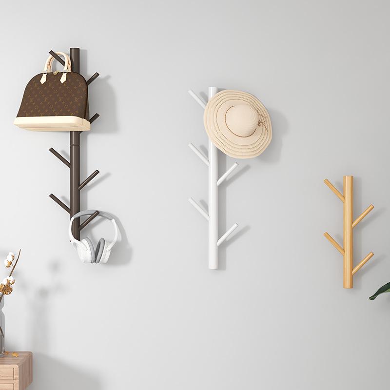 New Solid Wood Punch-Free Wall-Mounted Coat Rack & Clothes Hanger with Creative Behind-the-Door Hooks for Bedroom & Living Room